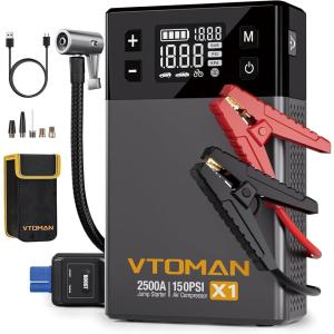 image2025 New Model VTOMAN X1 Jump Starter with Air Compressor Portable Car Battery Jumper Starter 2500A Up to 85L Gas6L Diesel Engine with 150PSI Tire Inflator 12V Lithium Jump Box Booster PackGray