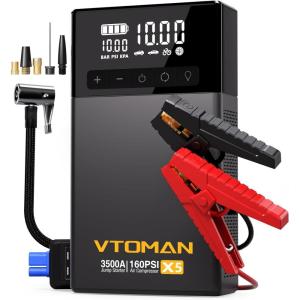 imageVTOMAN X5 Jump Starter with Air Compressor 3500A Portable Car Battery Booster Up to 9L Gas8L Diesel Engines with 160PSI Digital Tire Inflator 12V Lithium Battery Jump box with TypeC Quick ChargeX5Gray