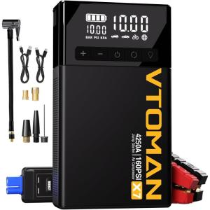 imageVTOMAN X5 Jump Starter with Air Compressor 3500A Portable Car Battery Booster Up to 9L Gas8L Diesel Engines with 160PSI Digital Tire Inflator 12V Lithium Battery Jump box with TypeC Quick ChargeX7Black