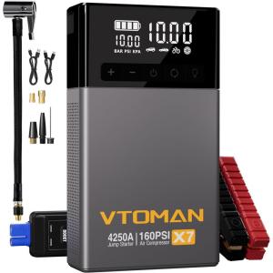 imageVTOMAN X5 Jump Starter with Air Compressor 3500A Portable Car Battery Booster Up to 9L Gas8L Diesel Engines with 160PSI Digital Tire Inflator 12V Lithium Battery Jump box with TypeC Quick ChargeX7gray