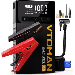 imageVTOMAN X5 Jump Starter with Air Compressor 3500A Portable Car Battery Booster Up to 9L Gas8L Diesel Engines with 160PSI Digital Tire Inflator 12V Lithium Battery Jump box with TypeC Quick ChargeX5Black