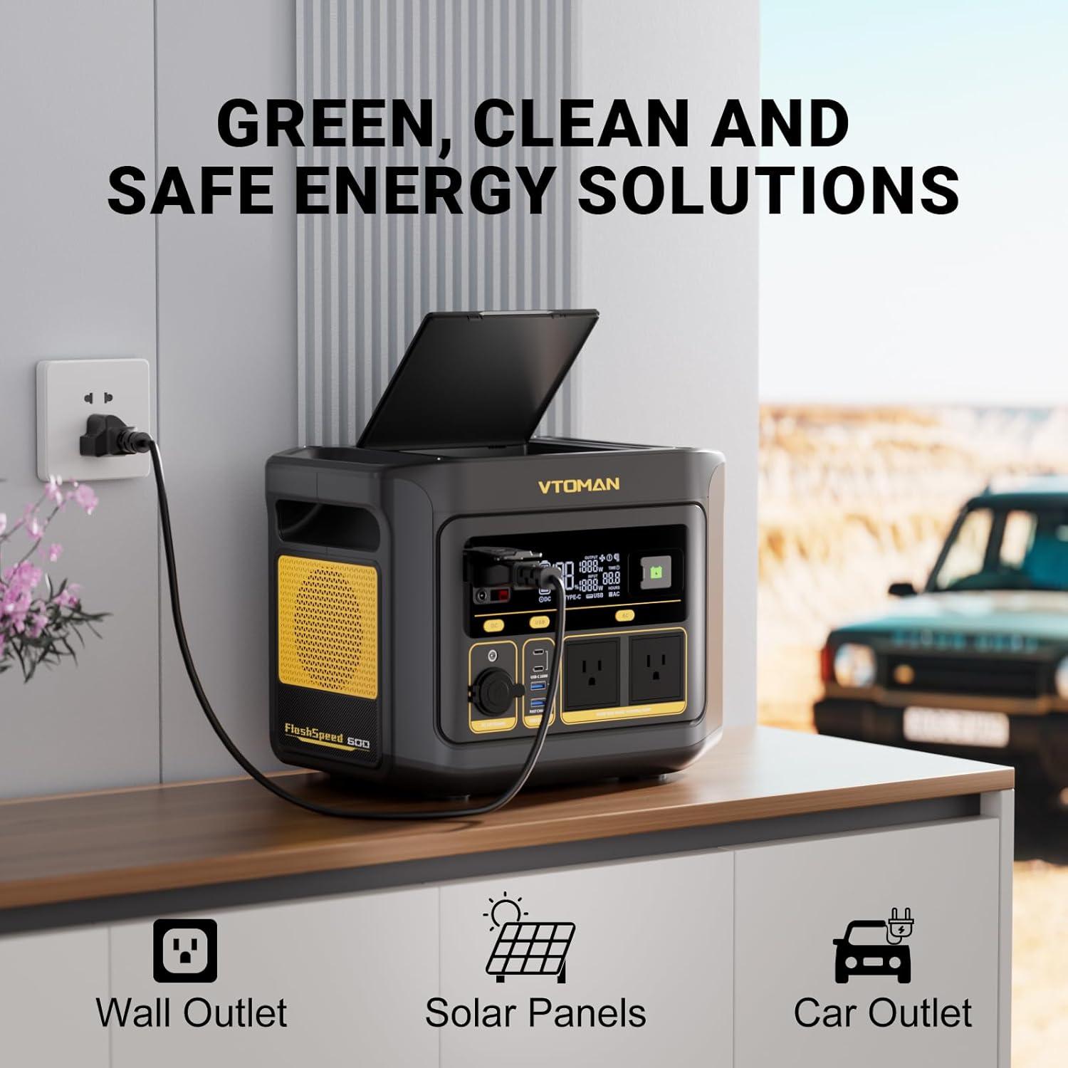 imageVTOMAN FlashSpeed 600 Portable Power Station 499Wh LiFePO4 Battery 600W Peak 1200W Solar Generator 0100 in 70 Min for Home Backup RVs Power Outages and Outdoor CampingFlashSpeed 600200W