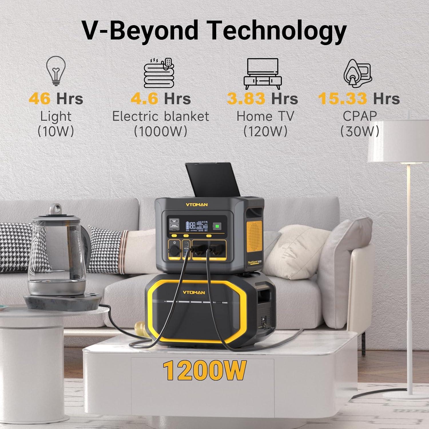 imageVTOMAN FlashSpeed 600 Portable Power Station 499Wh LiFePO4 Battery 600W Peak 1200W Solar Generator 0100 in 70 Min for Home Backup RVs Power Outages and Outdoor CampingFlashSpeed 600200W
