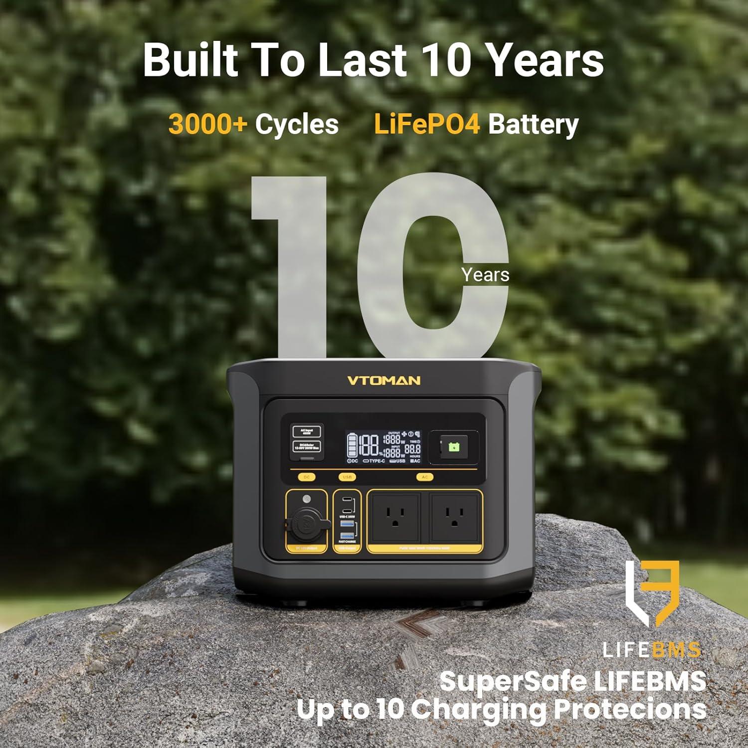 imageVTOMAN FlashSpeed 600 Portable Power Station 499Wh LiFePO4 Battery 600W Peak 1200W Solar Generator 0100 in 70 Min for Home Backup RVs Power Outages and Outdoor CampingFlashSpeed 600200W
