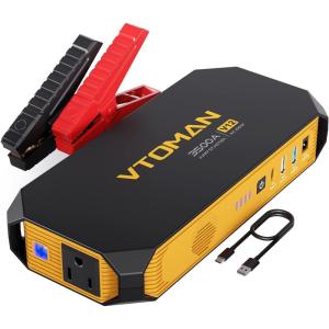 imageVTOMAN V12 3500A Jump Starter 18000mAh Car Battery Booster Pack with 100W AC Outlet for Charging Laptop Powerful 12V Jump Box Power Pack 10L Gas8L Diesel with Jumper Cables QC 30 Output PD 18W