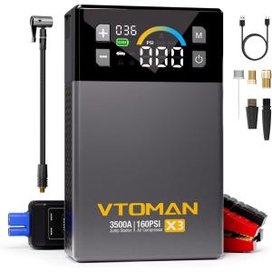 imageVTOMAN X3 Jump Starter with Air Compressor 3500A Portable Car Battery Jumper Starter 9L Gas8L Diesel Engines with 160PSI AutoShutoff Tire Inflator 12V Lithium Battery Booster Pack Jump BoxGray