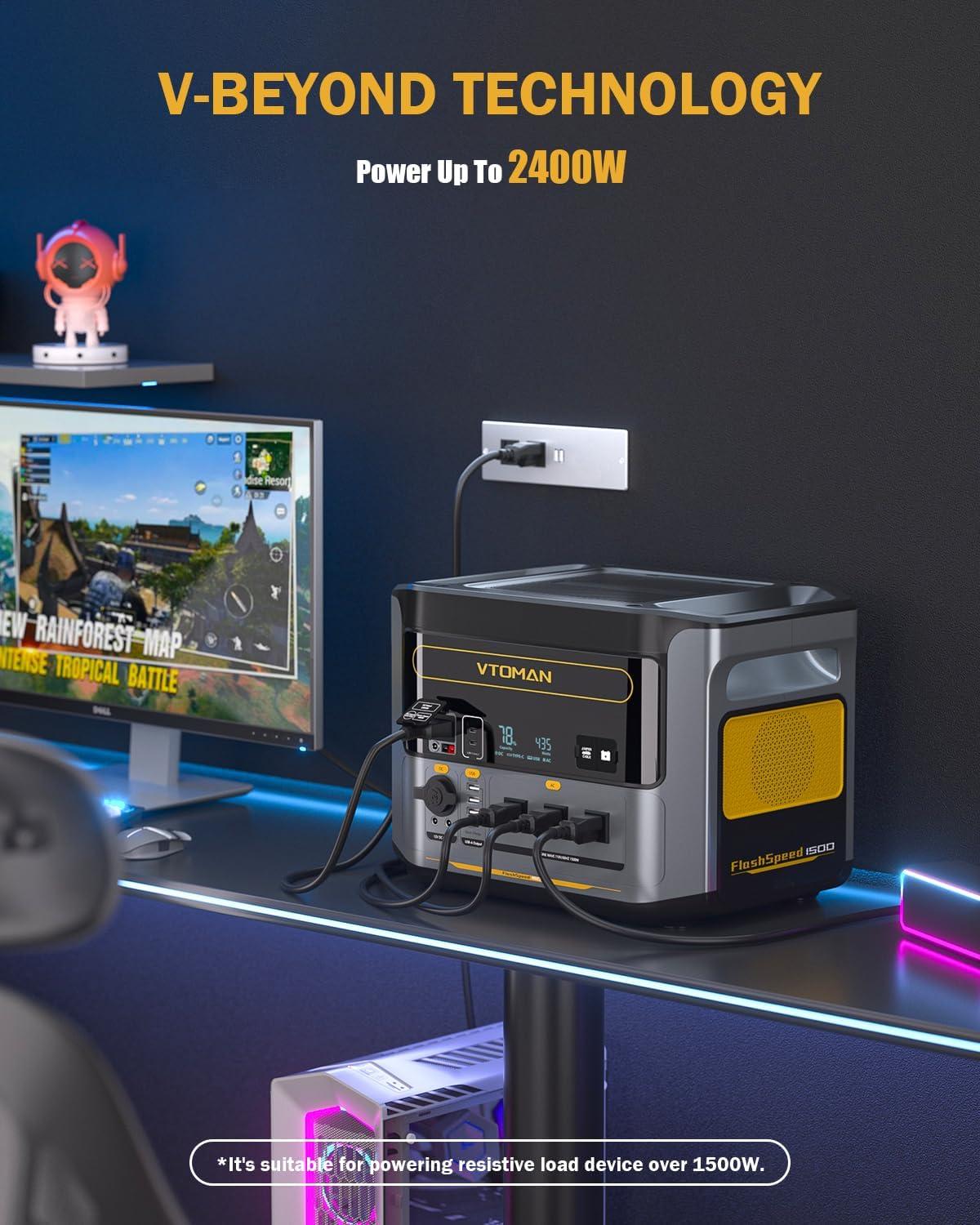 imageVTOMAN FlashSpeed 1500 Portable Power Station with Jumper Cables 1548Wh LiFePO4 Solar Generator ampamp Car Jump Starter Recharge 0100 in 1H 1500W AC OutputInput for Outdoor Home Roadside Rescue1500W200W Solar Panels