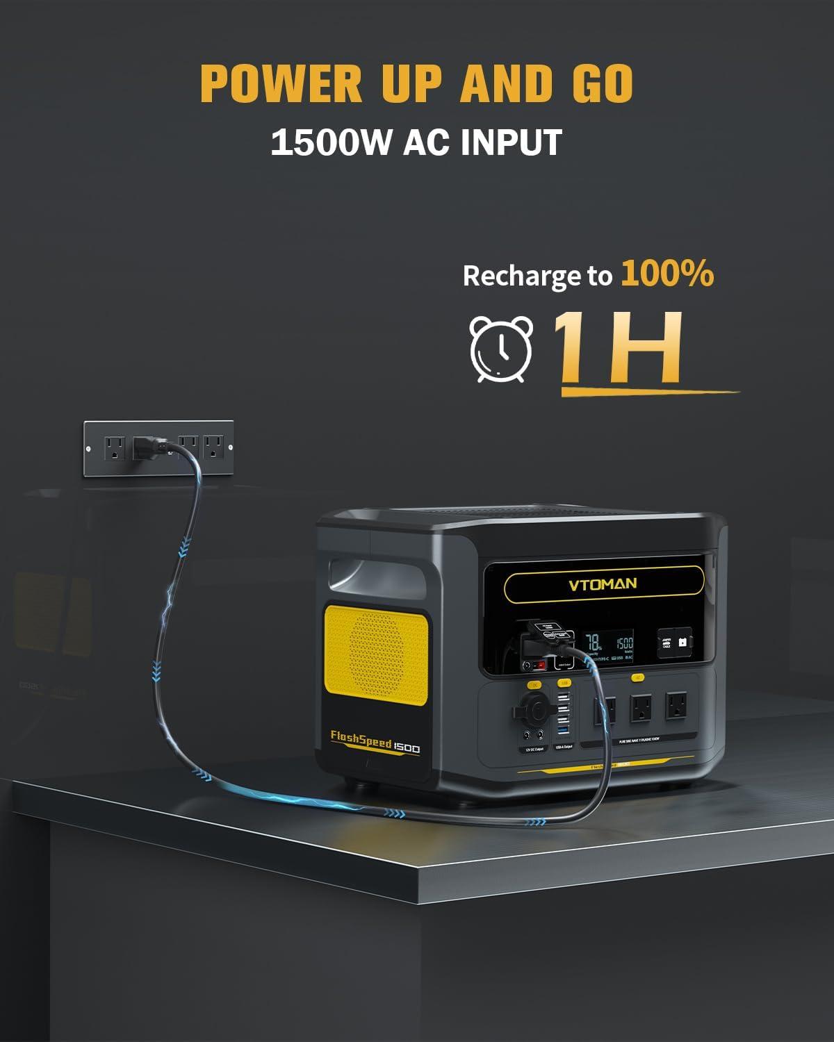 imageVTOMAN FlashSpeed 1500 Portable Power Station with Jumper Cables 1548Wh LiFePO4 Solar Generator ampamp Car Jump Starter Recharge 0100 in 1H 1500W AC OutputInput for Outdoor Home Roadside Rescue1500W