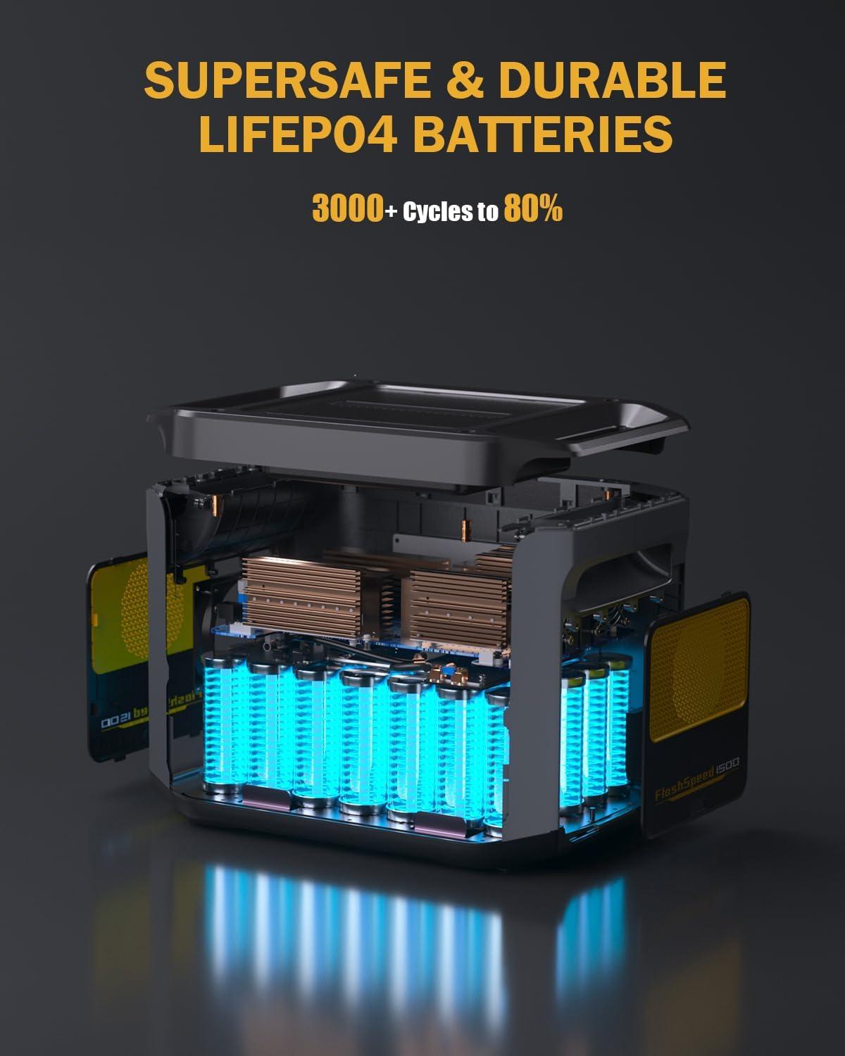 imageVTOMAN FlashSpeed 1500 Portable Power Station with Jumper Cables 1548Wh LiFePO4 Solar Generator ampamp Car Jump Starter Recharge 0100 in 1H 1500W AC OutputInput for Outdoor Home Roadside Rescue1500WExtra Battery