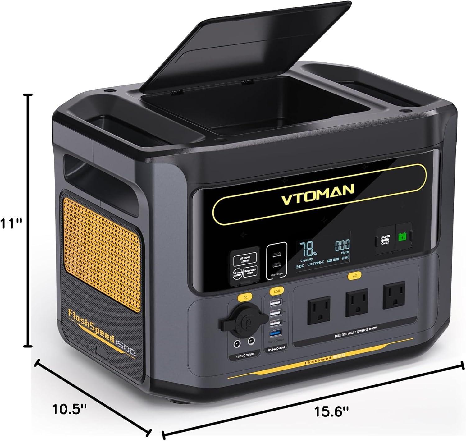 imageVTOMAN FlashSpeed 1500 Portable Power Station with Jumper Cables 1548Wh LiFePO4 Solar Generator ampamp Car Jump Starter Recharge 0100 in 1H 1500W AC OutputInput for Outdoor Home Roadside Rescue1500W