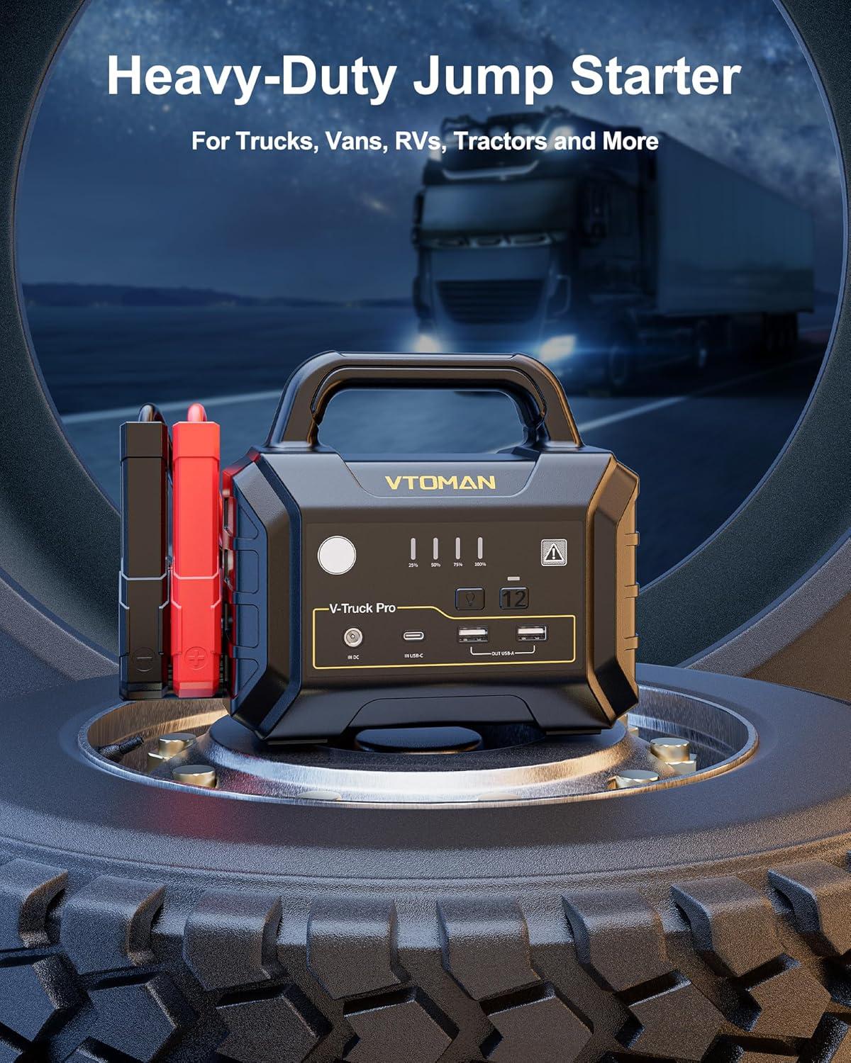 imageVTOMAN VTruck Pro 8000A Car Battery Jump Starter with 65W Quick Charge 41600mAh Portable Jump Starter Power Pack for All Gas All Diesel 12V Jump Box with LED Light Long Jumper Cables