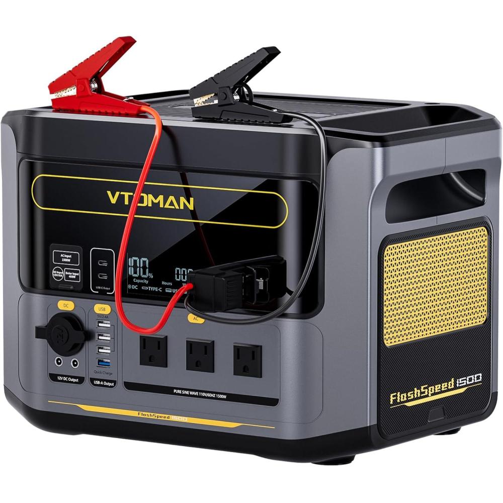 imageVTOMAN FlashSpeed 1500 Portable Power Station with Jumper Cables 1548Wh LiFePO4 Solar Generator ampamp Car Jump Starter Recharge 0100 in 1H 1500W AC OutputInput for Outdoor Home Roadside RescueFS1500jumpercable